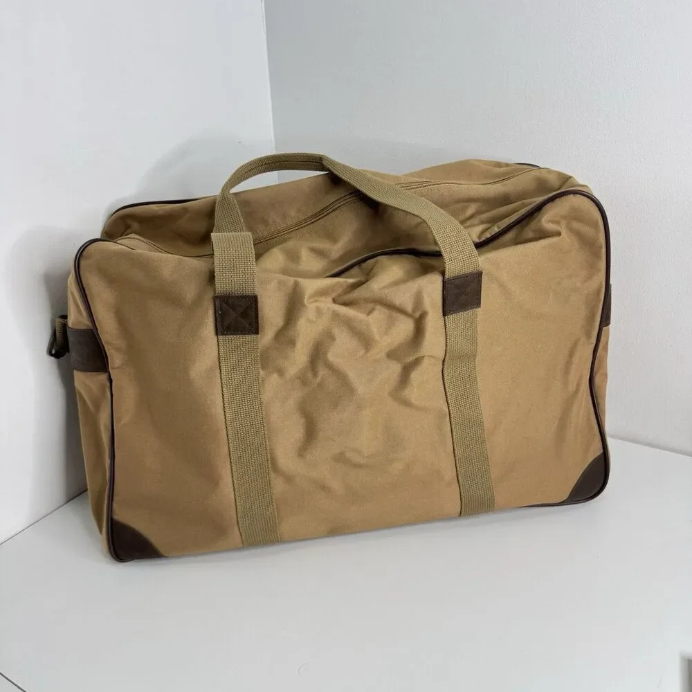 Vtg Polo Ralph Lauren Tan Canvas Weekender Shoulder Strap Double Handles Bag